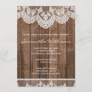 Inbjudan till Rustic White Snöre och Wood Birthday