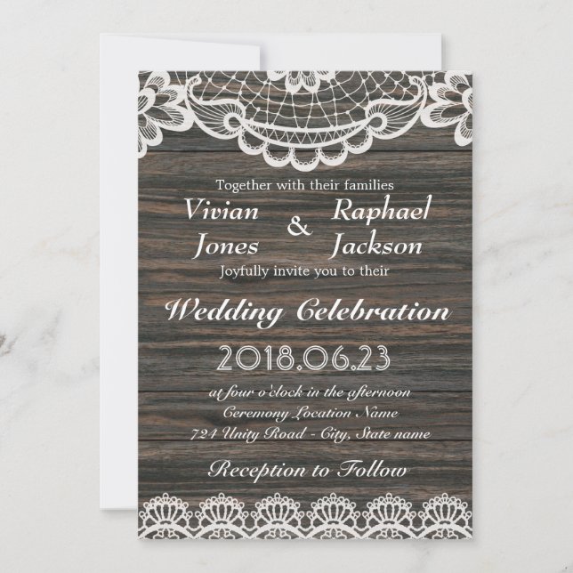 Inbjudan till Rustic White Snöre och Wood Wedding (Framsida)