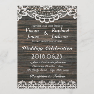 Inbjudan till Rustic White Snöre och Wood Wedding