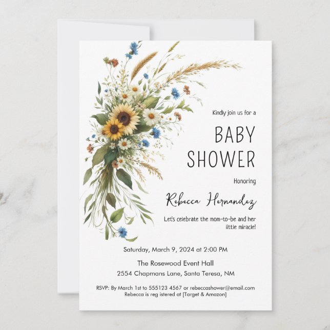 Inbjudan till Rustic Wildblomma Baby Shower (Framsida)