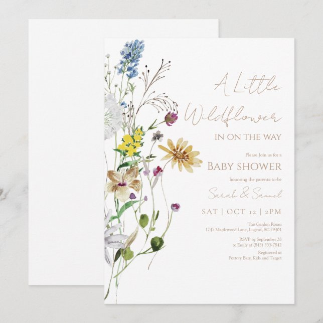 Inbjudan till Rustic Wildblomma Baby Shower (Fram/baksida)
