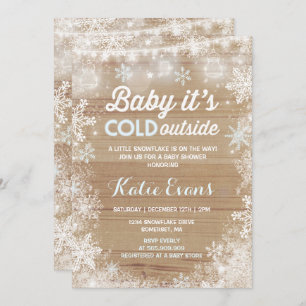 Inbjudan till Rustic Winter Baby Shower Blue & Whi