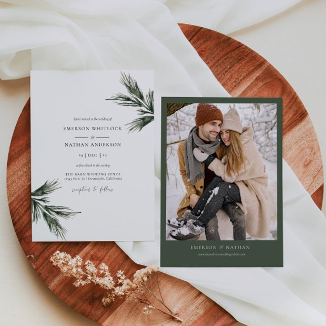 Inbjudan till Rustic Winter Wedding Greenery Gräs (Skapare uppladdad)