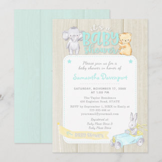 Inbjudan till Rustic Wood Baby djur Shower | Mint