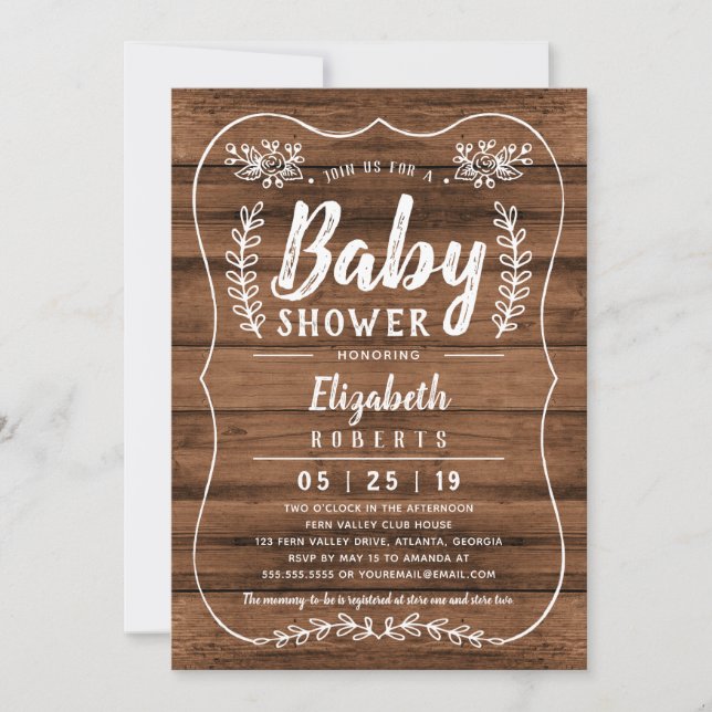 Inbjudan till Rustic Wood Baby Shower (Framsida)