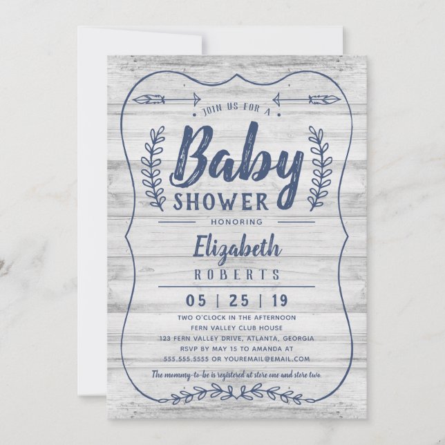 Inbjudan till Rustic Wood Baby Shower, Grått (Framsida)