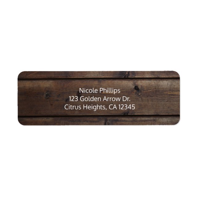 Inbjudan till Rustic Wood Barn Bröllop Brudens sid Returadress Etikett (Framsidan)