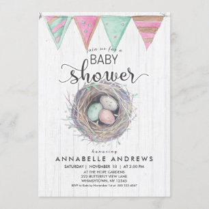 Inbjudan till Rustic Wood & Bird Nest Baby Shower