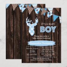 Inbjudan till Rustic Wood Blue Play Hjort Baby Sho