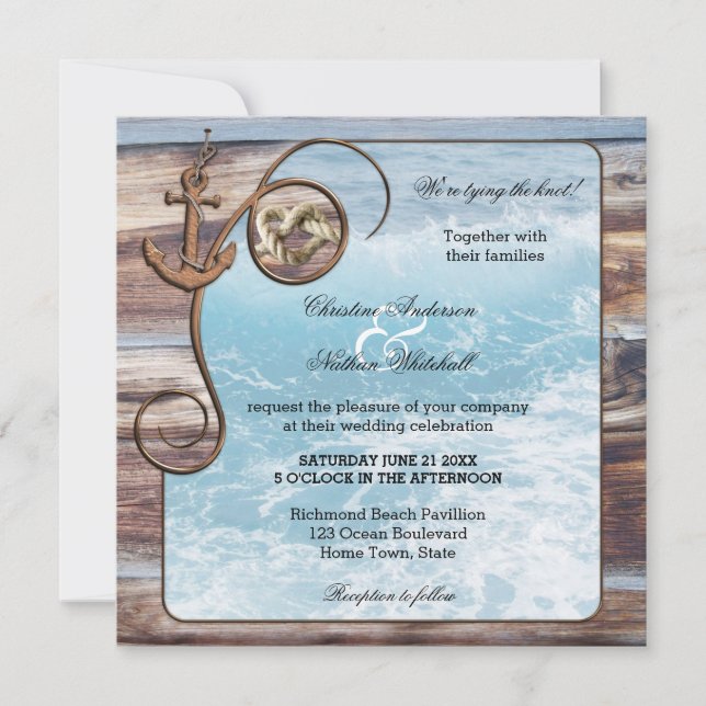 Inbjudan till Rustic Wood Ocean Nautical Wedding (Framsida)