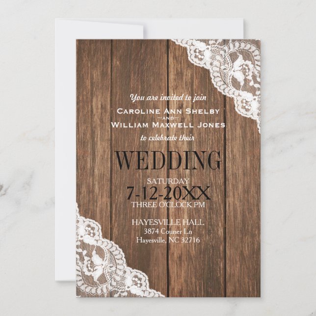 Inbjudan till Rustic Wood och Snöre Wedding (Framsida)