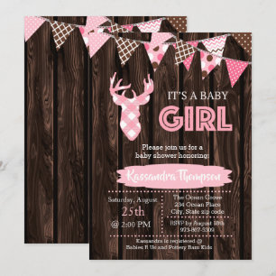 Inbjudan till Rustic Wood Rosa Play Hjort Baby Sho