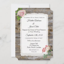 Inbjudan till Rustic Wood Rosa ros Elegant bröllop
