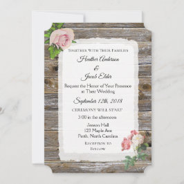 Inbjudan till Rustic Wood Rosa ros Elegant bröllop