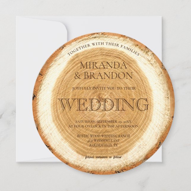 Inbjudan till Rustic Wood Slice Wedding (Framsida)