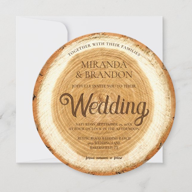 Inbjudan till Rustic Wood Slice Wedding (Framsida)