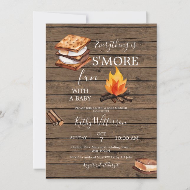 Inbjudan till Rustic Wood S'more Roligt Baby Showe (Framsida)