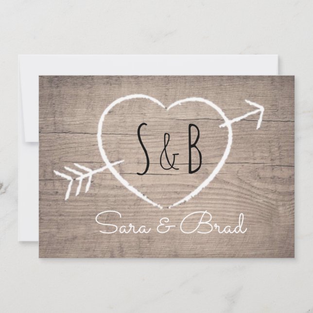 Inbjudan till Rustic Wooden Heart Elegant bröllop (Framsida)