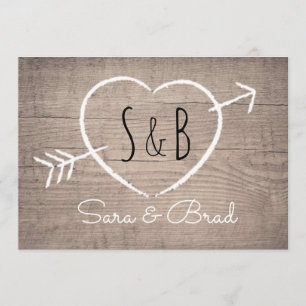 Inbjudan till Rustic Wooden Heart Elegant bröllop