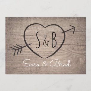 Inbjudan till Rustic Wooden Heart Elegant bröllop