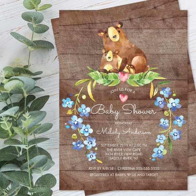 Inbjudan till Rustic Woodland Bear Baby Shower (Skapare uppladdad)