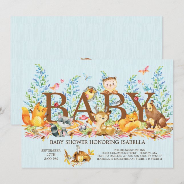 Inbjudan till Rustic Woodland Boys Baby Shower (Fram/baksida)