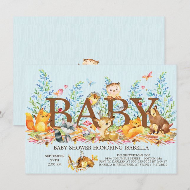 Inbjudan till Rustic Woodland Boys Baby Shower (Fram/baksida)