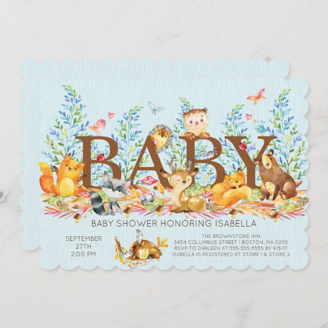 Inbjudan till Rustic Woodland Boysl Baby Shower (Fram/baksida)