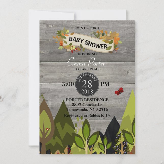 Inbjudan till Rustic Woodland Creature Baby Shower (Framsida)