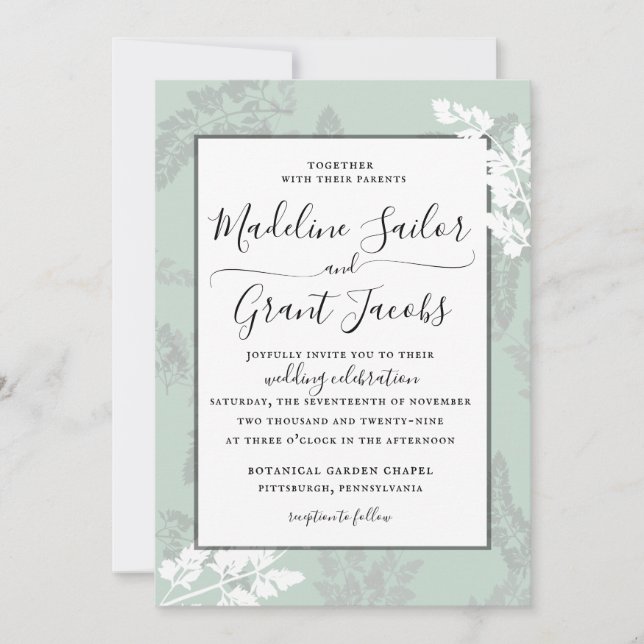 Inbjudan till Rustic Woodland Foliage Sage Wedding (Framsida)
