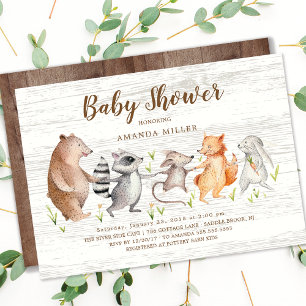 Inbjudan till Rustic Woodland Friends Baby Shower