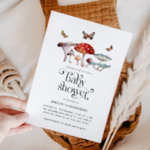 Inbjudan till Rustic Woodland Mushroom Baby Shower