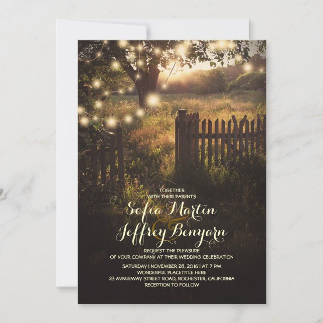 inbjudan till rustiskt landsbyggsbröllop för ljus (Framsida)