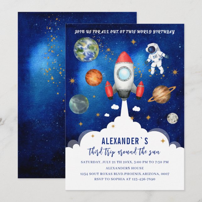 Inbjudan till Rymden Galaxy Starry-babydusch (Fram/baksida)