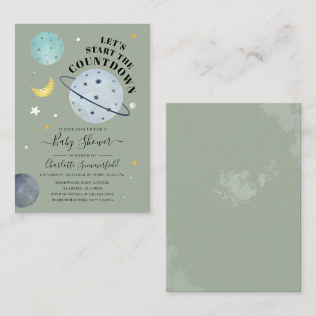 Inbjudan till rymden Girl Baby Shower (Fram/baksida)