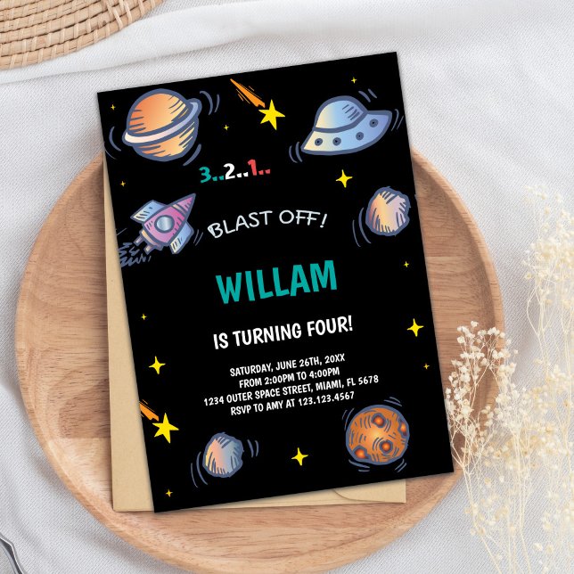 Inbjudan till rymden på födelsedagen (Outer space Birthday Invitations)