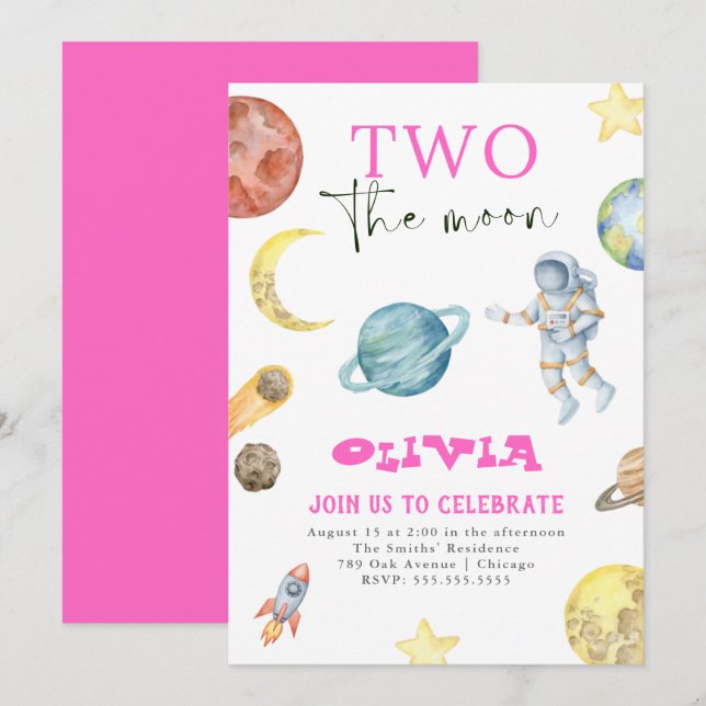 Inbjudan till rymden-planeter 2:a födelsedagsflick (Fram/baksida)