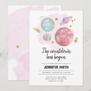 Inbjudan till rymden Planets Girl Baby Shower