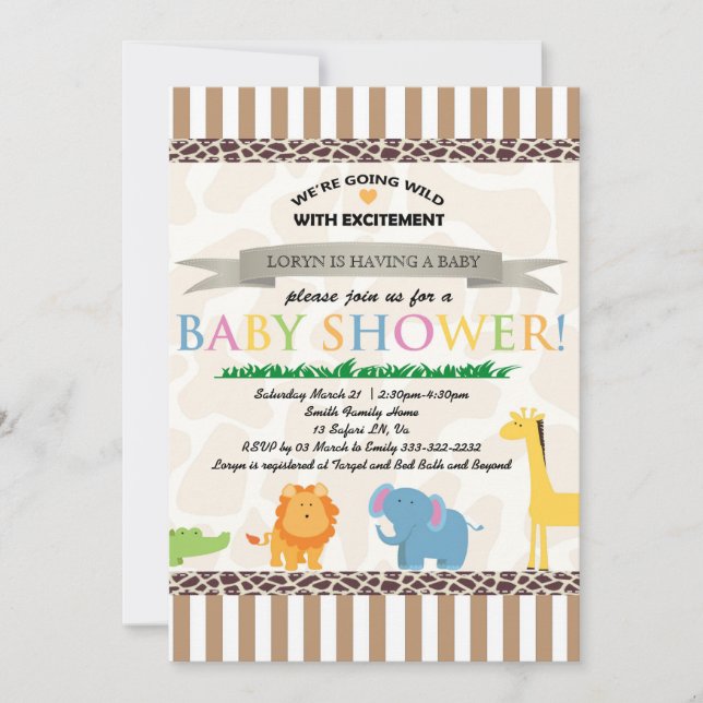Inbjudan till Safari Animal Baby Shower (Framsida)