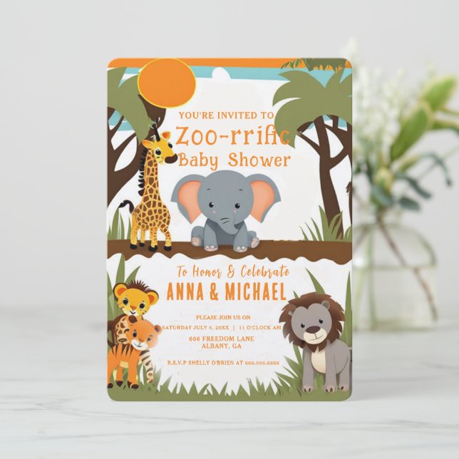 Inbjudan till Safari Animal Baby Shower - Vild (Stående Fram)