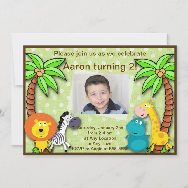 Inbjudan till Safari Jungle Animal Birthday eller  (Framsida)