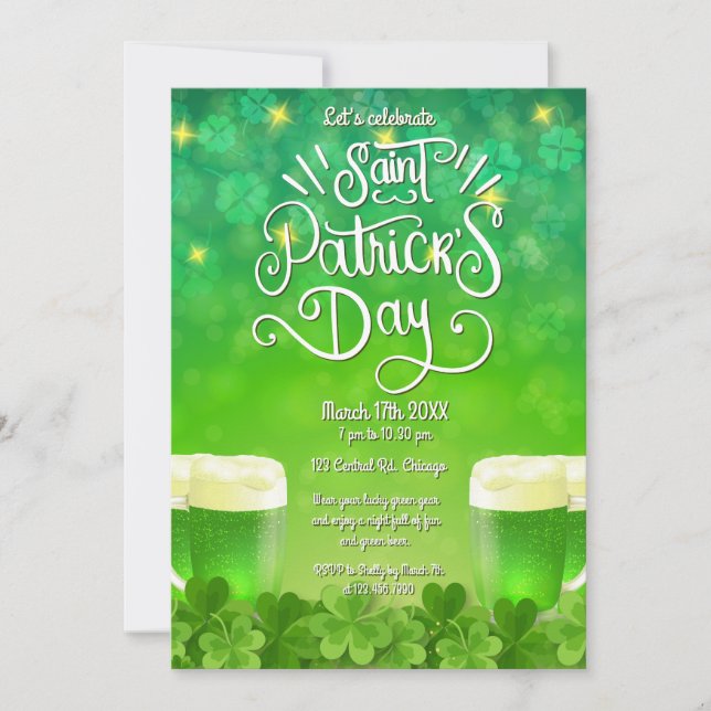 Inbjudan till Saint patrick's day Grönt Beer Party (Framsida)