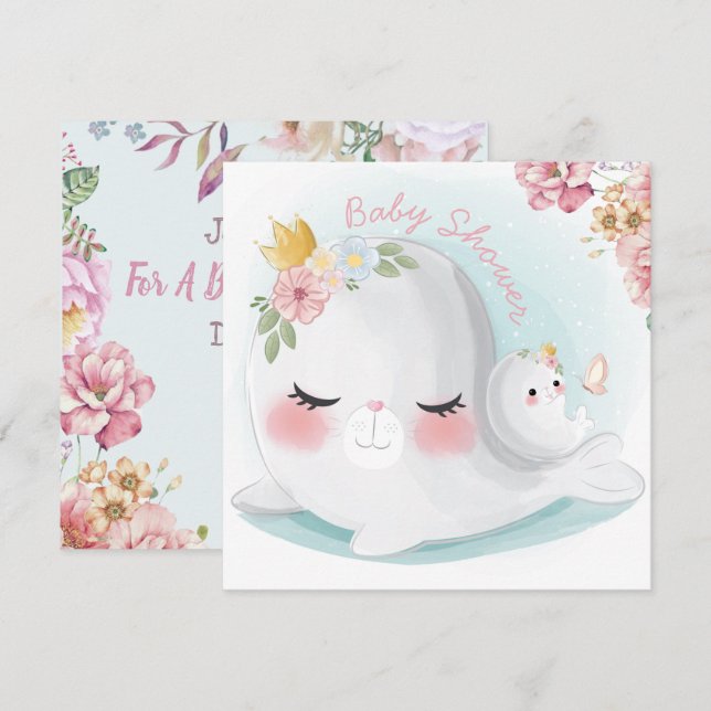 Inbjudan till sälar Baby Shower (Fram/baksida)