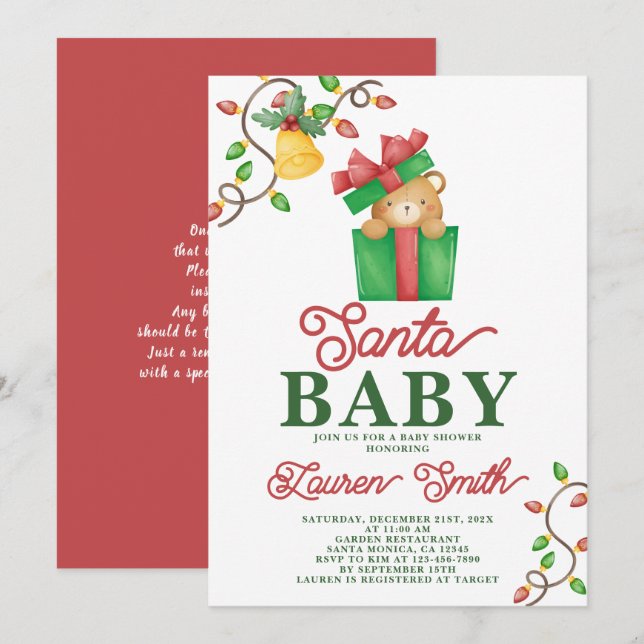 Inbjudan till Santa Baby Shower (Fram/baksida)