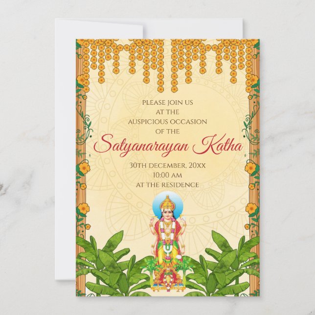 Inbjudan till Satyanarayan Indian puja-inbjudan (Framsida)