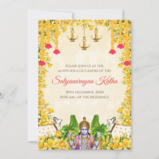Inbjudan till Satyanarayan pooja Indisk puja-inbju (Framsida)