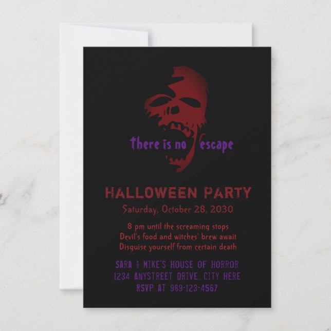 Inbjudan till Scary Red Goth Skull Halloween fest (Framsida)