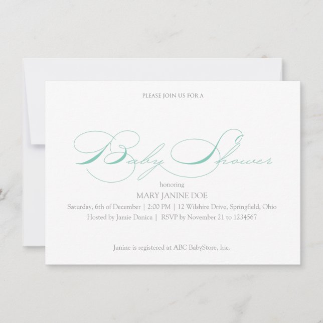 Inbjudan till Sea Foam Simple Baby Shower (Framsida)