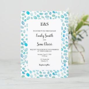 Inbjudan till Sea Glass Bröllop Monogram Blue Rand