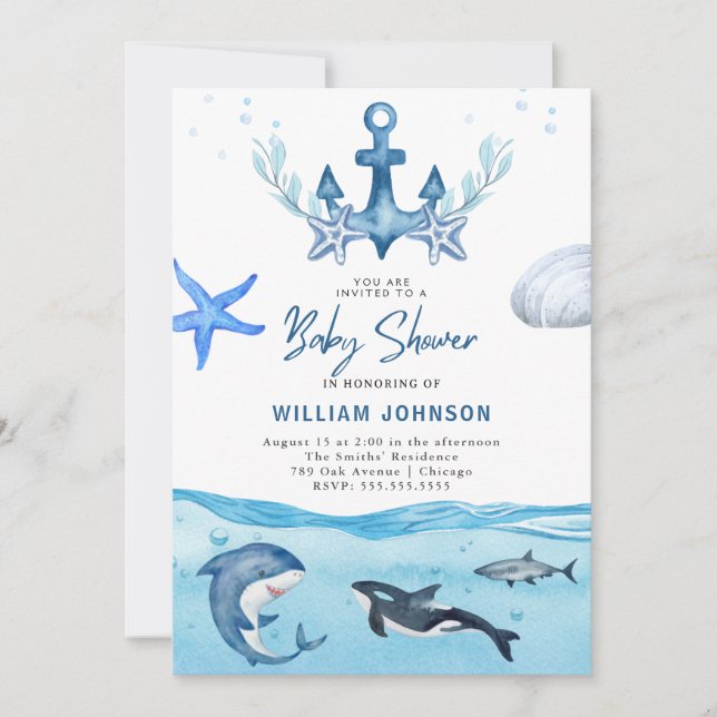 Inbjudan till Sea & Sea Baby Shower (Framsida)